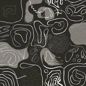 Abstract Organic Line Pattern With Monochrome Shapes and Hand-Drawn Textures Stock Illustration
