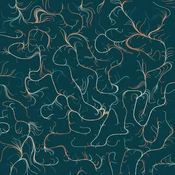 Abstract organic line patterns on dark teal background Stock Illustration