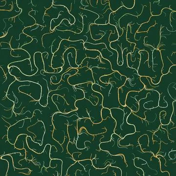Abstract organic line patterns glowing on dark green background Stock Illustration