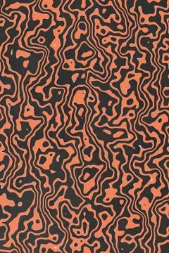 Abstract organic liquid pattern background with orange wavy lines on dark black Stock Illustration