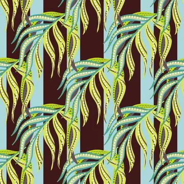 Abstract organic seamless pattern with creative palm leaf elements. Striped b Illustrazione stock