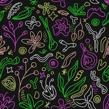 Abstract organic Seamless Pattern Line Art Style Stock Illustration