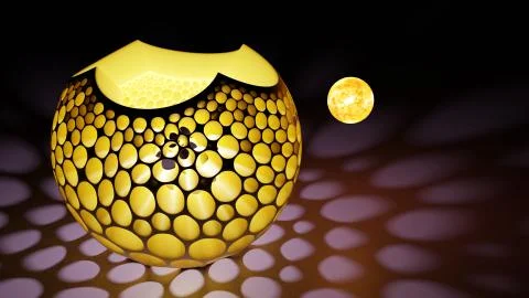 Abstract organic shape with a light in he center, casting shadows on the ground Stock Illustration
