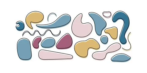 Abstract organic shape with outline set. Hand drawn various figures and colors Stock Illustration