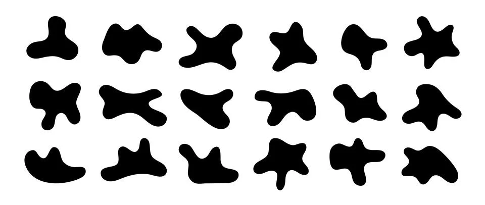 Abstract organic shapes set. Irregular liquid forms collection. Black amoeba Stockillustratie