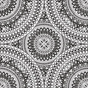 Abstract oriental seamless pattern. Floral circular mosaic ornament. Stock Illustration
