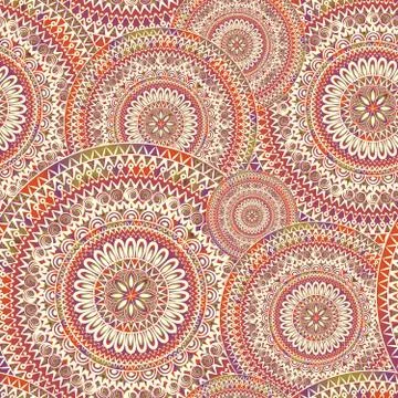 Abstract oriental seamless pattern. Floral circular mosaic ornament. Stock Illustration