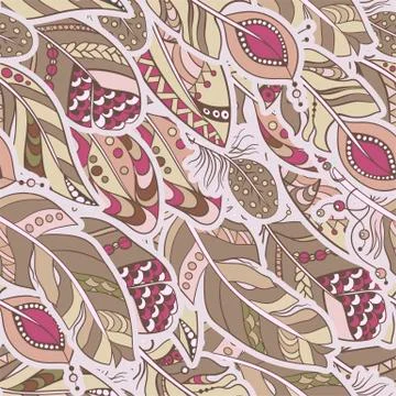 Abstract ornament feather seamless pattern in tribal style with pastel colors Stock Illustration