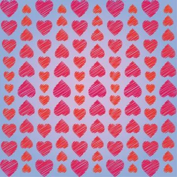 Abstract ornament from hearts arranged vertically on blue background Stock Illustration