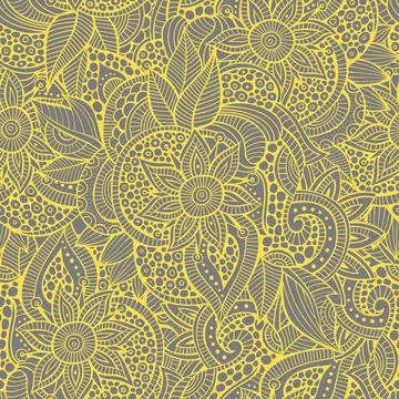 Abstract ornamental seamless pattern. Vector vintage yellow and grey background. Stock Illustration