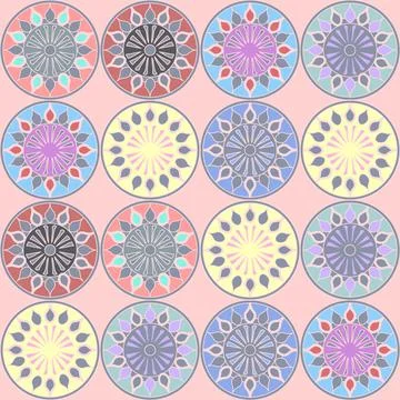 Abstract, Ornate Geometric Shapes Repeat Pattern In Pastel Colors Stock Illustration
