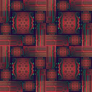 Abstract ornate squares pattern red green Stock Illustration