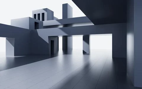 Abstract outdoor architecture, 3d rendering. Ilustración de archivo