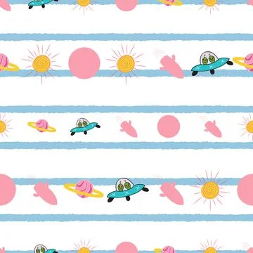 Abstract outer space seamless pattern with blue stripes Stock Illustration