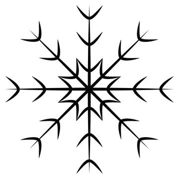 Abstract outline drawing of a openwork snowflake in a minimalist style. Line art Illustrazione stock