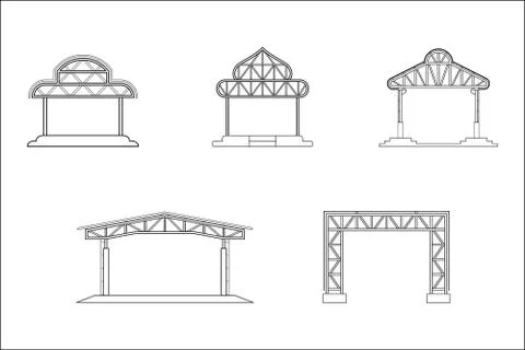 Abstract outline drawing, set of frame warehouse icon vector illustration Stock Illustration