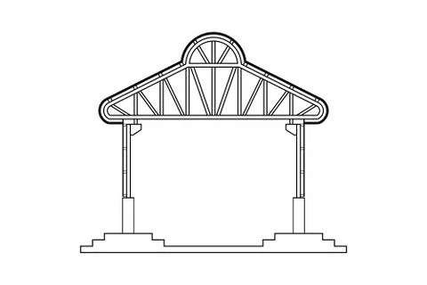 Abstract outline drawing, space frame structure of warehouse with concrete st Stock Illustration