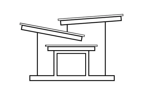 Abstract outline drawing, two connected modern houses vector illustration Stock Illustration