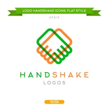 Abstract outline handshake vector logo flat style icon Stock Illustration