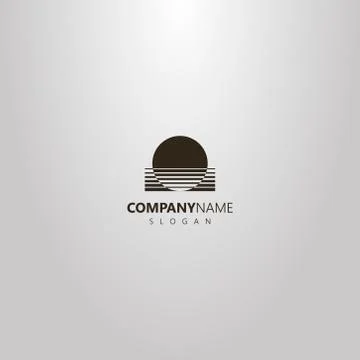 Abstract outline logo circle of the sun going down into the water Stock Illustration