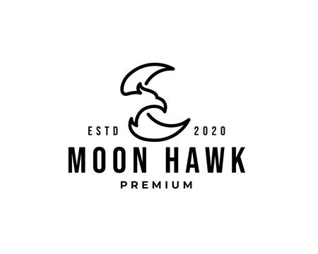 Abstract outline moon hawk logo. Moon and eagle logo Stock Illustration