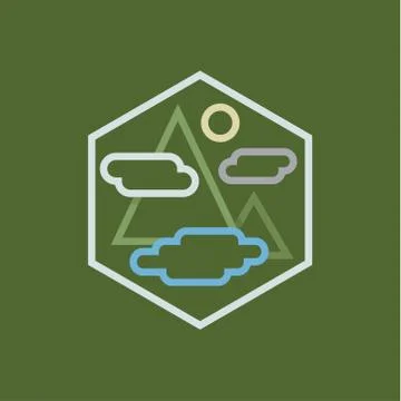 Abstract outline, mountains clouds river, flat linear style vector illustration Stock Illustration