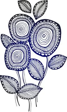 Abstract outlined leaves and branches pattern. Hand drawn black brush paint.. Stock Illustration