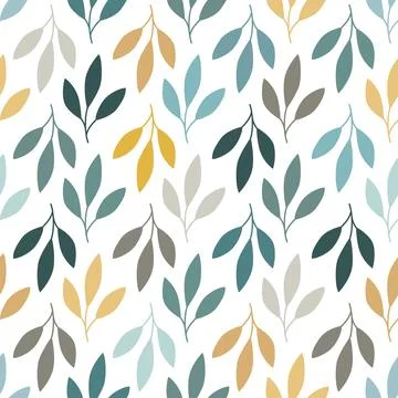 Abstract outlined leaves and branches seamless pattern. Vector foliage silh.. Stock Illustration