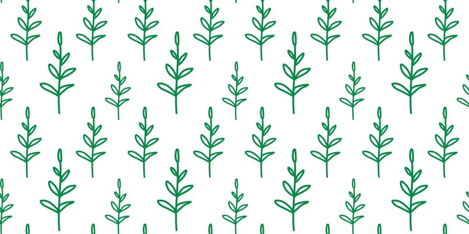 Abstract outlined Leaves Seamless Pattern. Hand drawn green brush painted p.. Stock Illustration