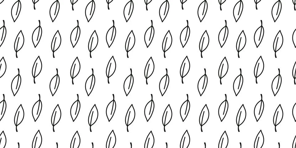 Abstract outlined Leaves Seamless Pattern. Hand drawn black brush painted pla Stock Illustration