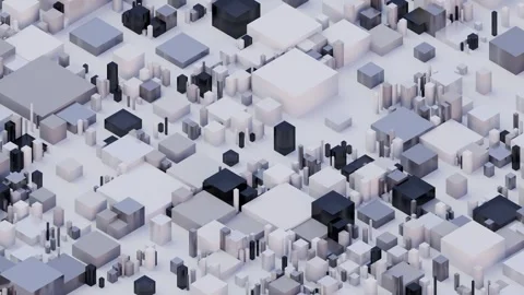 An abstract overhead pattern showing interconnected cubes and buildings forming Stock Footage 340238308
