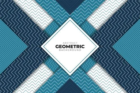 Abstract Overlapped Geometric Shape Blue and White Background with Line Stock Illustration