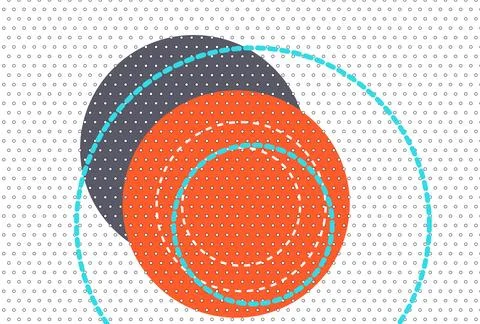 Abstract Overlapping Circles With Dotted Pattern and Teal Dashed Rings on W.. 스톡 일러스트