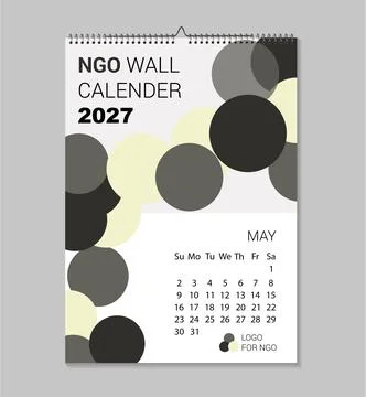 Abstract overlapping circles pattern on NGO wall calendar page for May 2027 Stock Illustration