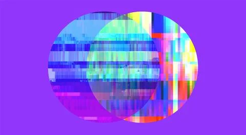 Abstract Overlapping Circles with Pixelated Glitch Effect and Vibrant Digital Ilustración de archivo