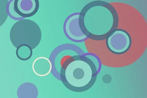 Abstract overlapping circles in teal, purple and red create a playful moder.. Stock Illustration
