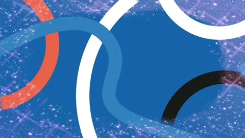 Abstract Overlapping Colored Rings on Blue Background with Sparkle Grid 스톡 동영상 336662498
