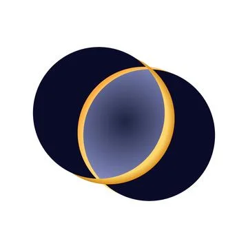 Abstract overlapping dark circles with golden glowing eclipse ring effect. Stock Illustration