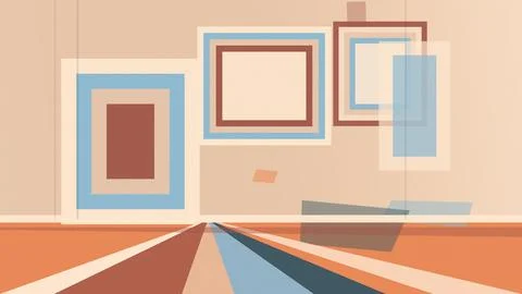 Abstract overlapping geometric picture frames float in a warm beige and blu.. 스톡 일러스트