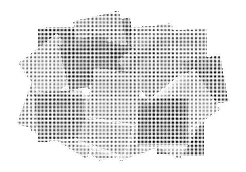 Abstract overlapping square paper sheets composition with halftone dotted t.. Stockillustratie