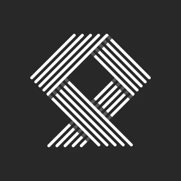 Abstract overlapping square shape logo design from white woven parallel lin.. Stock Illustration