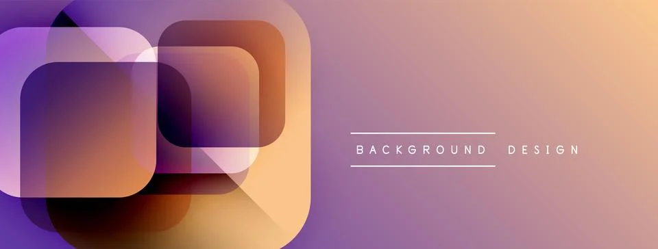 Abstract overlapping squares create gradient effect. Purple, orange hues Illustrazione stock