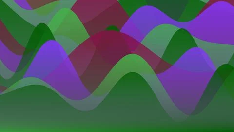 Abstract Overlapping Wavy Shapes Background with Vibrant Green Purple and M.. Stock Illustration