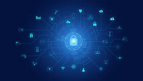 Abstract padlock cyber security with icon concept Protection of information i 스톡 일러스트