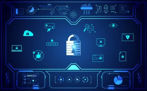 Abstract padlock cyber security with interface icons concept Protection of in Stock-Illustration
