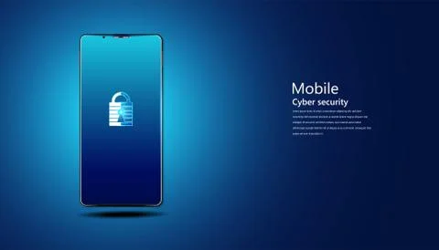 Abstract padlock cyber security with smartphone concept Protection of informa Illustrazione stock