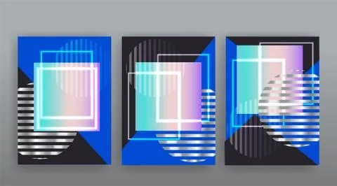 Abstract page templates set, retro wave creative hipster, neon and gradient c Stock Illustration