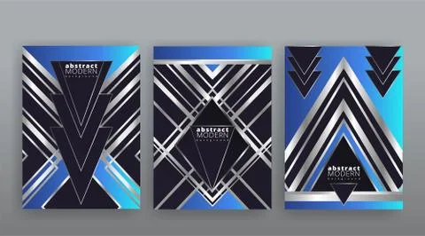 Abstract page templates set, retro wave creative hipster, silver metalic tech Stock Illustration