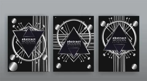 Abstract page templates set, retro wave creative hipster, silver metalic tech Illustrazione stock
