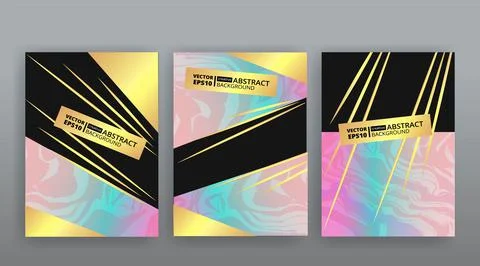 Abstract page templates set, retro wave creative hipster, neon and gradient c Stock Illustration
